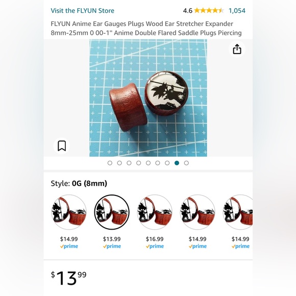 Red Wood Anime Gauged Earrings 0g 8mm - Picture 6 of 6